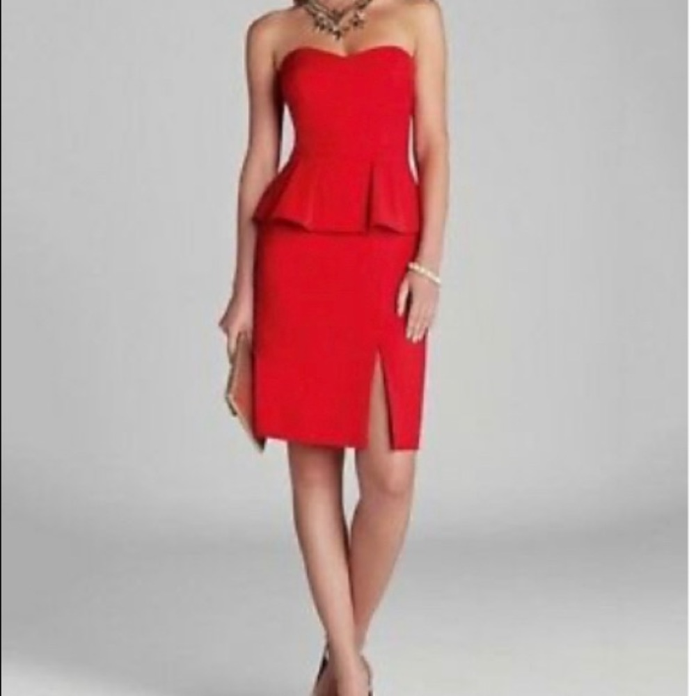BCBG Red Strapless Peplum Dress.